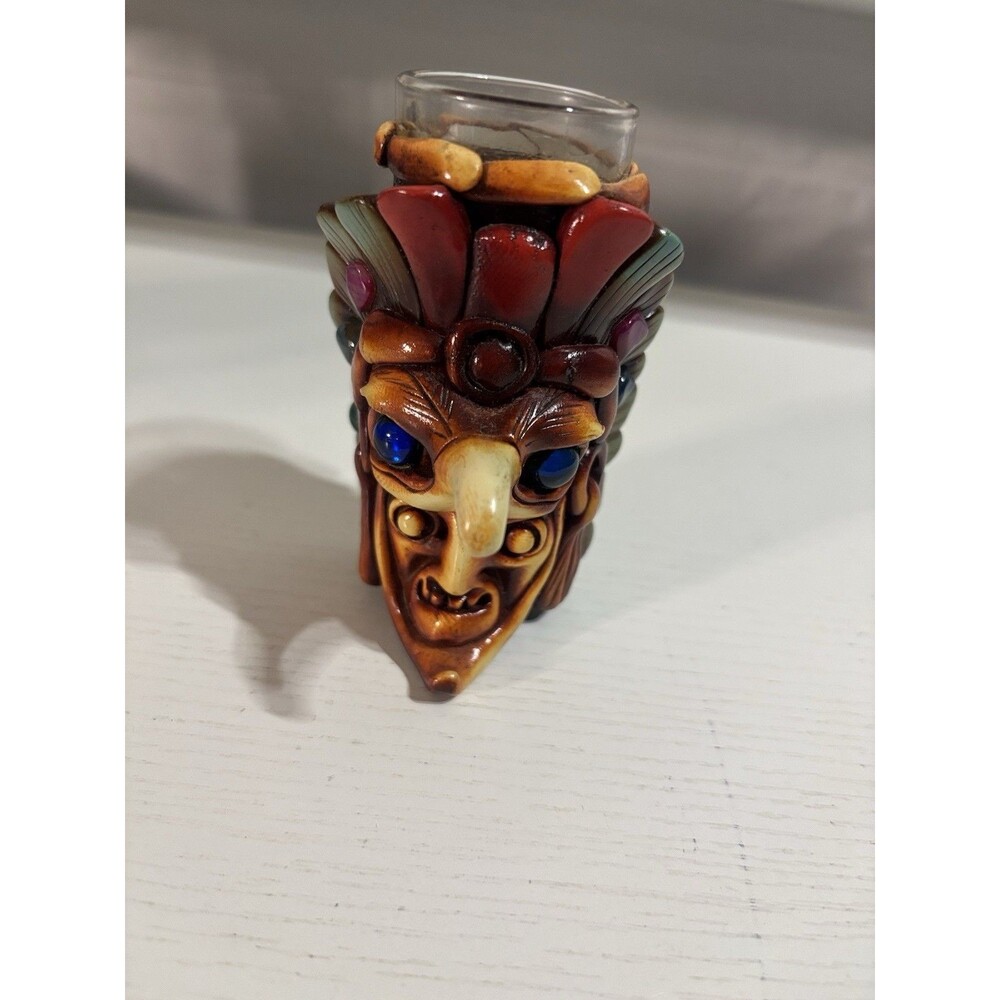 Aztec Eagle Warrior Mask Shot Glass Tequila Shooter Decorated Figural